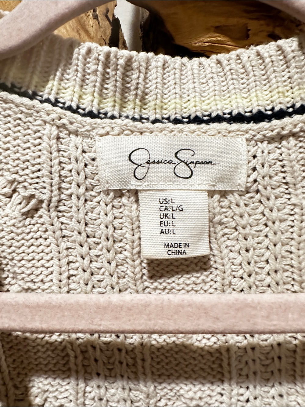 Jessica Simpson Cream Cable-Knit V-Neck Sweater Vest with Navy Trim - Picture 2 of 4